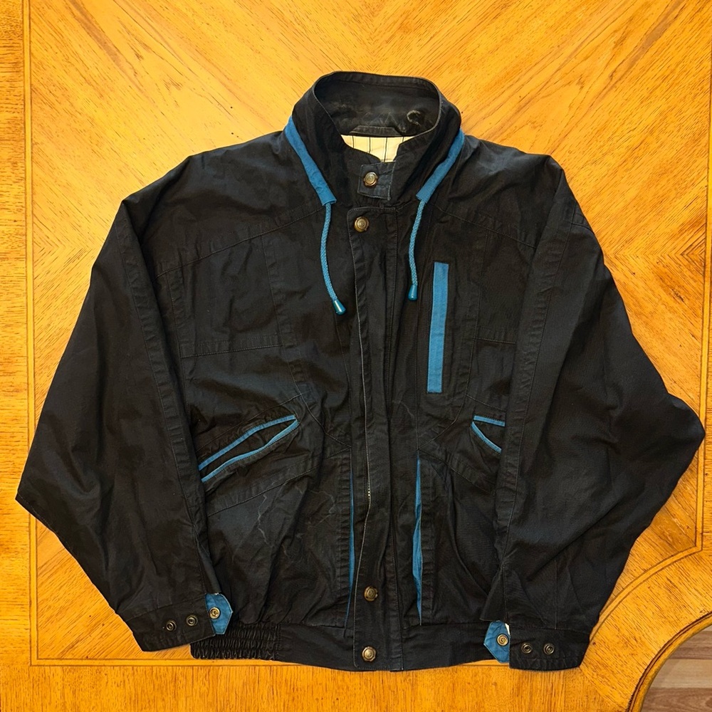 Stratojac Jacket Men’s Size Medium Black Blue Cotton Blend Retro Coat
